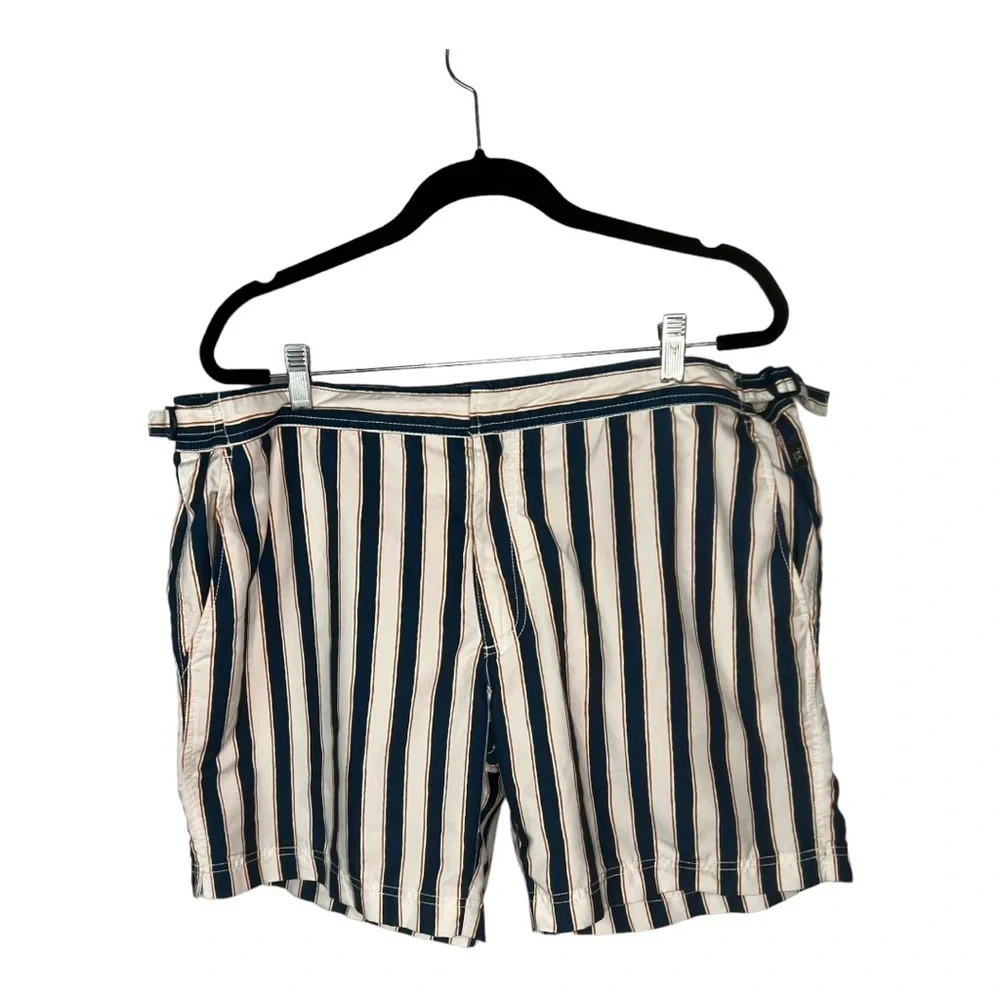 Rodd & Gunn Adamson White Blue Orange Striped Mesh Lined Swim Trunk Shorts 2XL